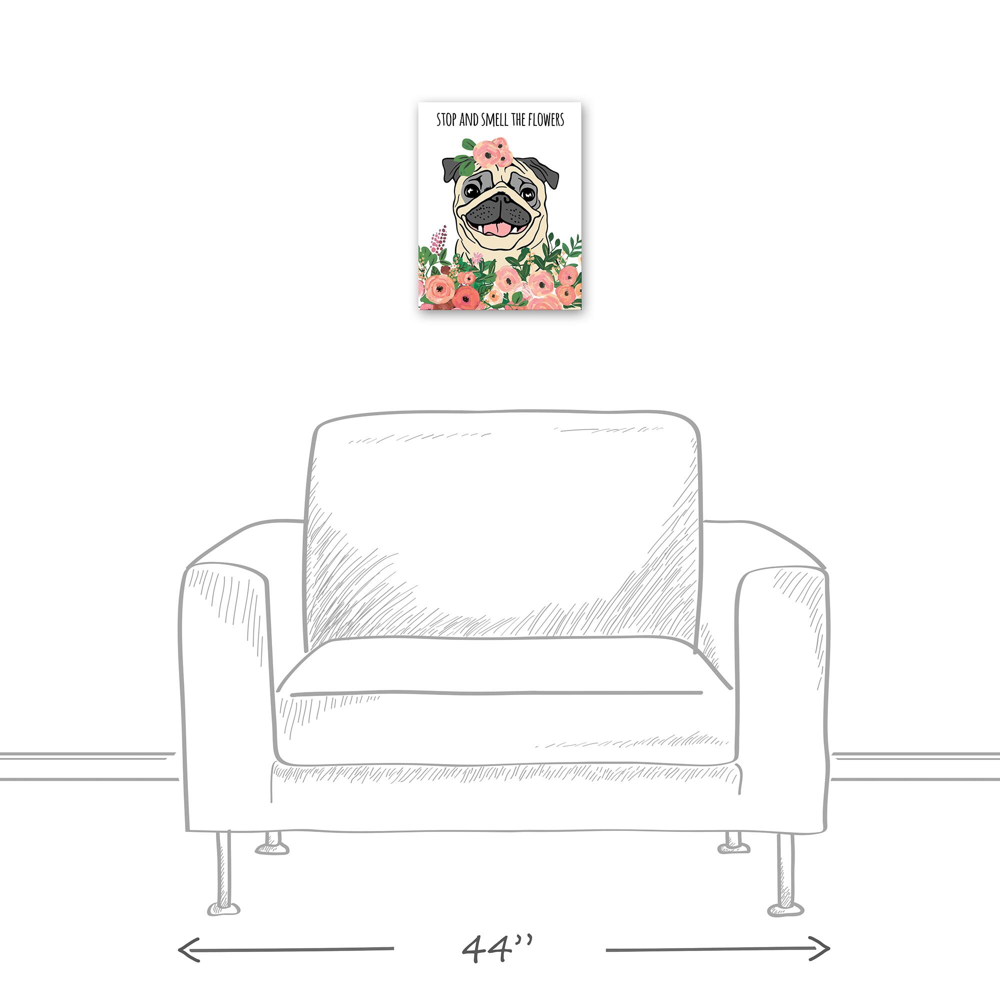 Stop & Smell the Flowers Pug Canvas Wall Art